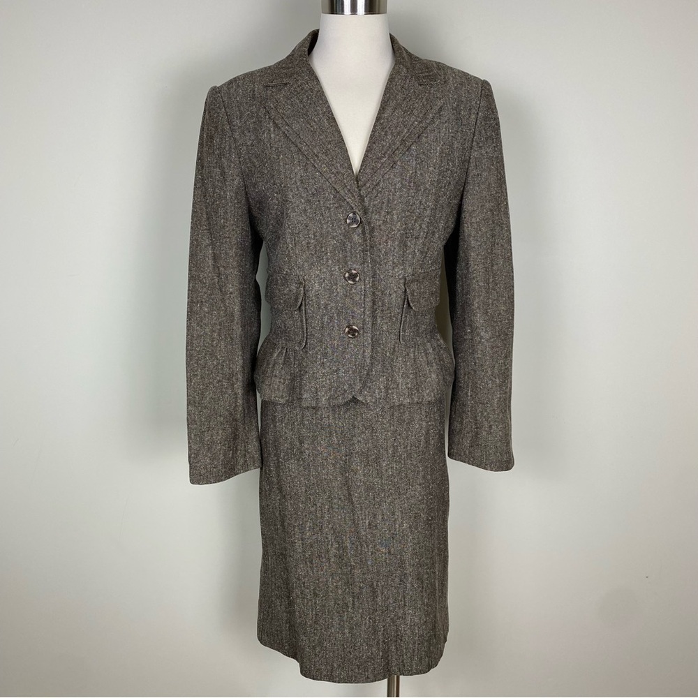 Sag Harbor Jacket & Skirt Set Speckled Brown Size 12 Notched Lapel Midi Length